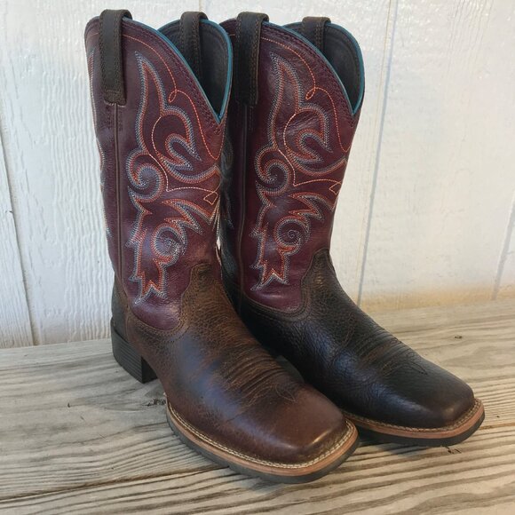 Ariat Shoes - Ariat Hybrid Rancher Womens Walnut Brown and Plum Leather Boots 7.5 B 10014163